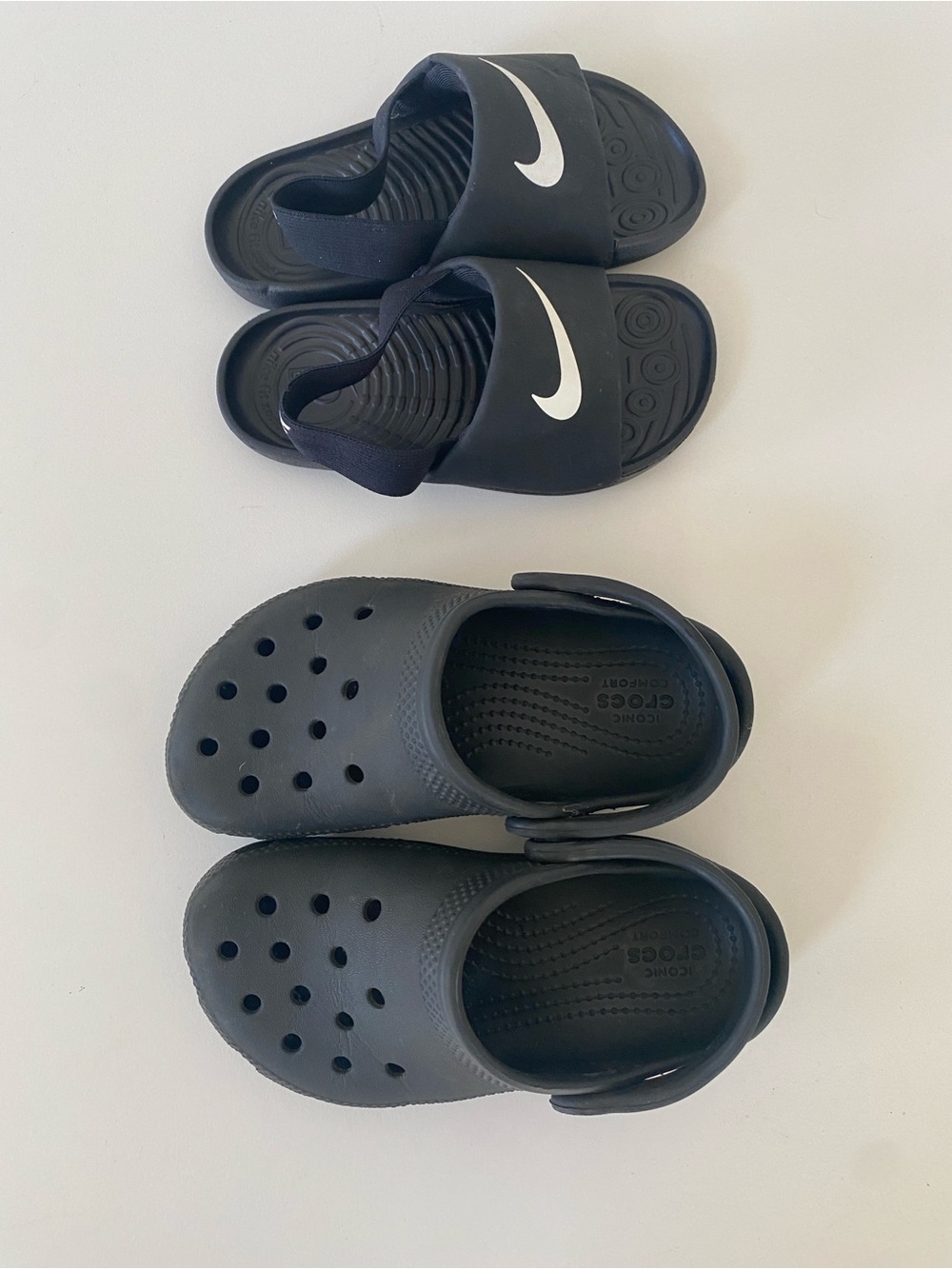 Nike Kids Black Slide Sandals & Black Croc Clog Slip-Ons Bundle